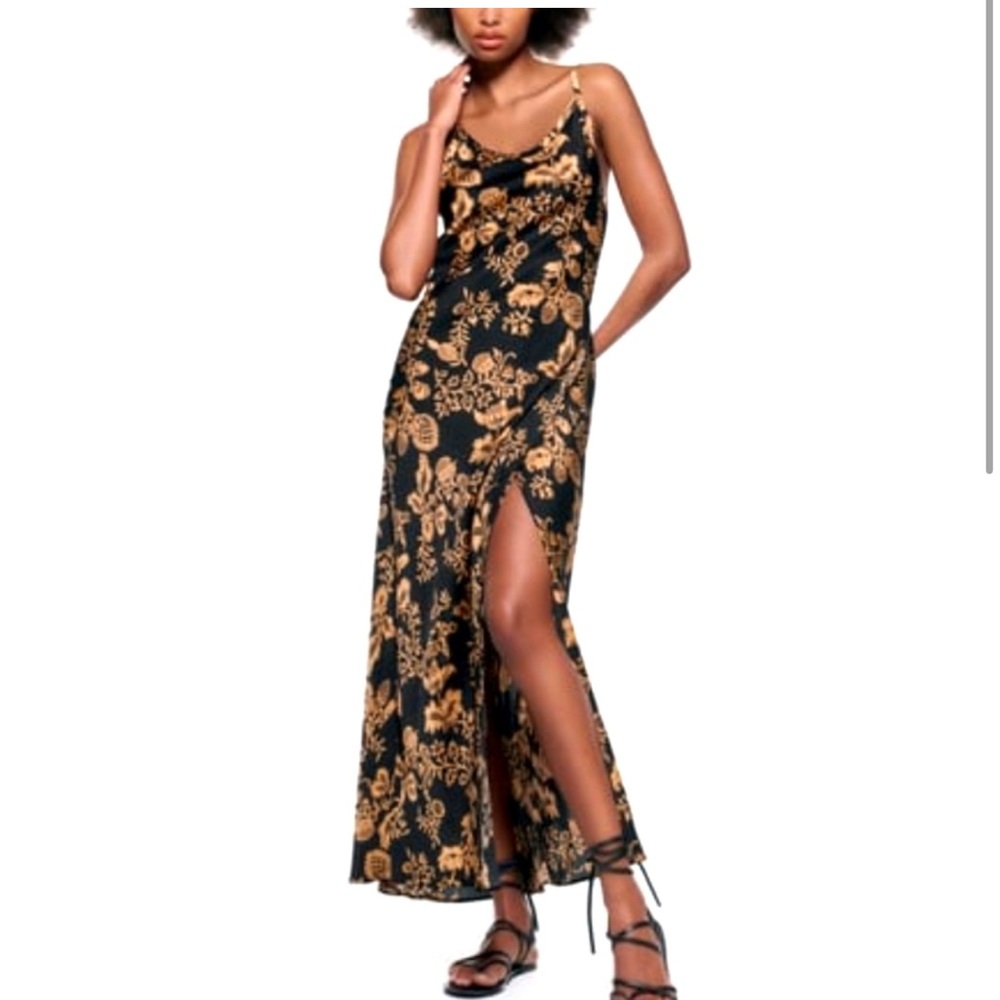 Zara Black and Gold Floral Maxi Dress